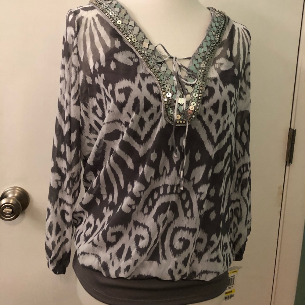 Blouse with beaded neck detail-NWT